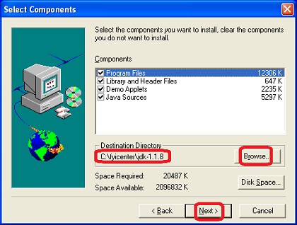 JDK 1.1 Installation Wizard Screen