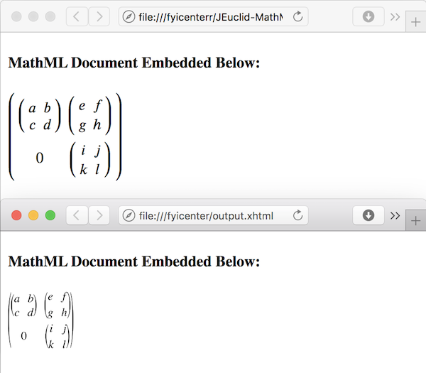 JEuclid 'foprep' Output Comparison