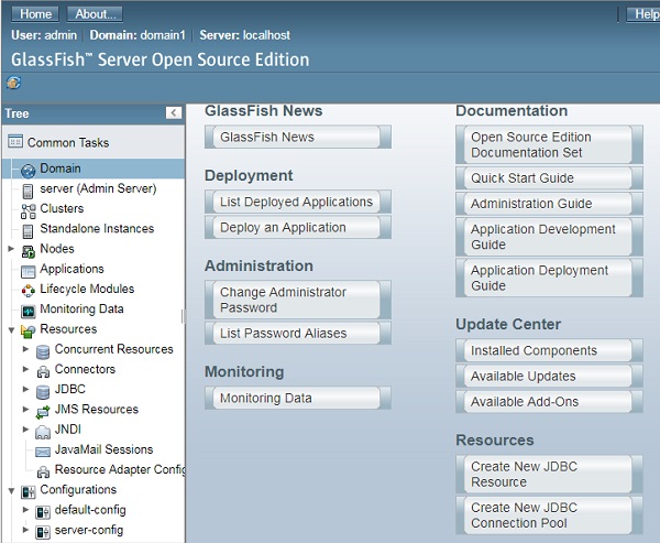 Java EE Glassfish Server Console