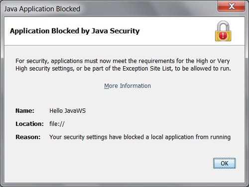 Application Blocked by Java Security Error