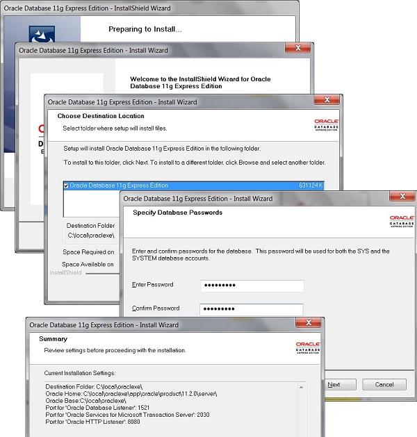Oracle Database 11g XE Installation Screens